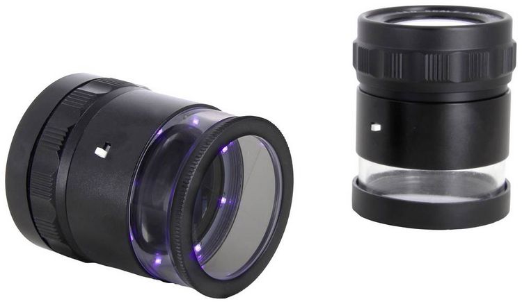 Produktbild: Ideal Tek LE.003UV.ITU 10X Lupe mit mm-Skala, 8 UV LED Handlupe mit LED-Beleuchtung Vergr&ouml;&szlig;erungsfaktor: 10 x Linsengr&ouml;&szlig;e: (&Oslash;) 30 mm Schwarz