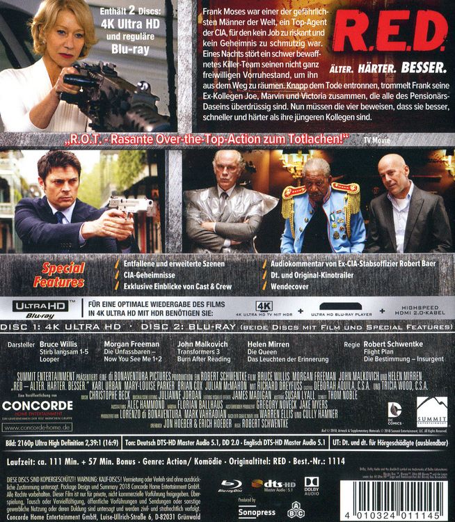 Produktbild: R.E.D. - &Auml;lter. H&auml;rter. Besser (4K Ultra HD) (+ Blu-ray)