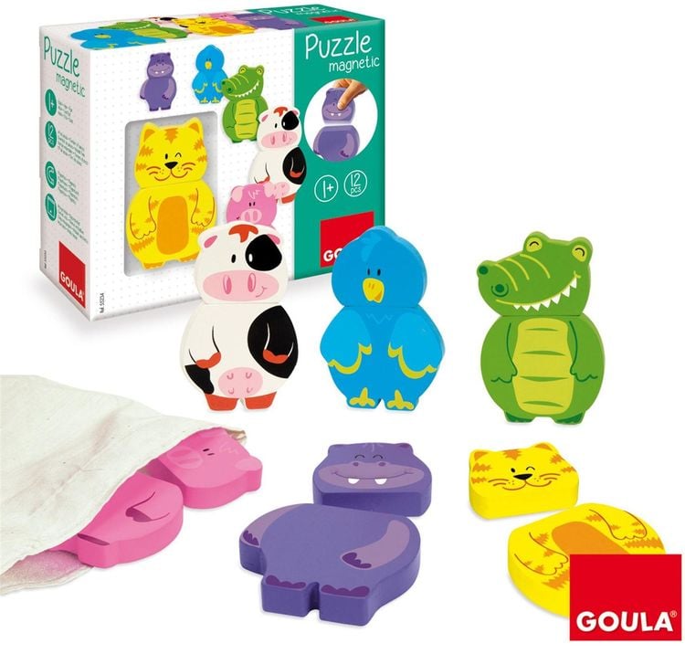 Goula Magnetisches Holzpuzzle Tiere, 12-teilig