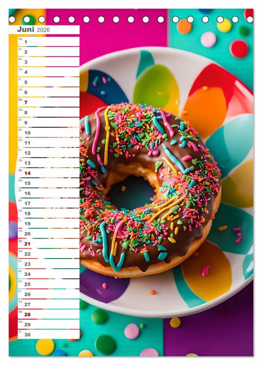 Produktbild: Donuts and Birthdays, s&uuml;&szlig;er Geburtstagskalender mit bunte KI Donuts (Tischkalender 2026 DIN A5 hoch), CALVENDO Monatskalender