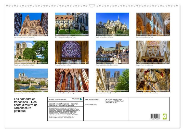 Produktbild: Les cath&eacute;drales fran&ccedil;aises &ndash; Des chefs-d'&oelig;uvre de l&rsquo;architecture gothique (Calendrier mural 2027 DIN A2 vertical), CALVENDO calendrier mensuel