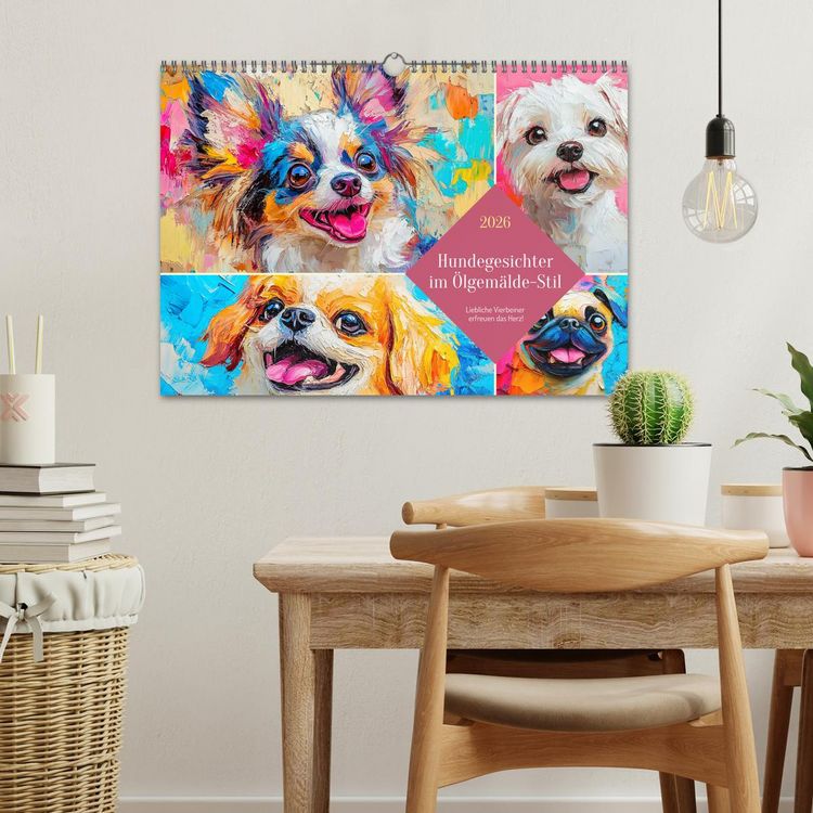 Produktbild: Hundegesichter im &Ouml;lgem&auml;lde-Stil. Liebliche Vierbeiner erfreuen das Herz! (Wandkalender 2026 DIN A3 quer), CALVENDO Monatskalender