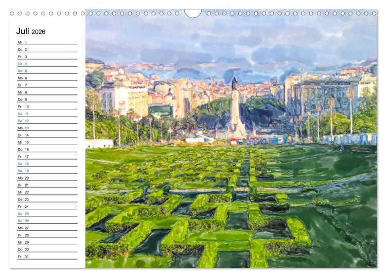 Produktbild: Lissabon - Stadtrundgang in Aquarell-Illustrationen (Wandkalender 2026 DIN A3 quer), CALVENDO Monatskalender