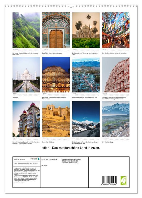 Produktbild: Indien - Das wundersch&ouml;ne Land in Asien. (hochwertiger Premium Wandkalender 2026 DIN A2 hoch), Kunstdruck in Hochglanz