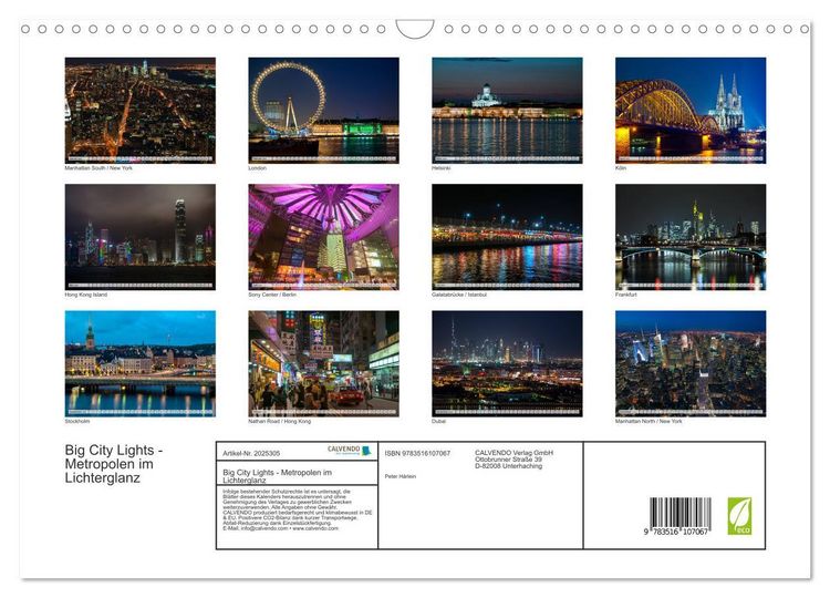 Produktbild: Big City Lights - Metropolen im Lichterglanz (Wandkalender 2026 DIN A3 quer), CALVENDO Monatskalender