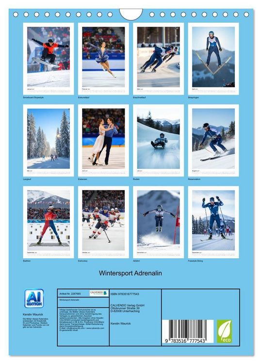 Produktbild: Wintersport Adrenalin (Wandkalender 2027 DIN A4 hoch), CALVENDO Monatskalender