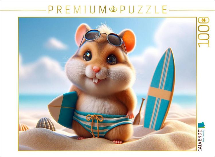 Produktbild: CALVENDO Puzzle Sonnige Strandtage: Der Surf-Hamster und sein Sandabenteuer | 1000 Teile Lege-Gr&ouml;&szlig;e 64x48cm Foto-Puzzle f&uuml;r gl&uuml;ckliche Stunden