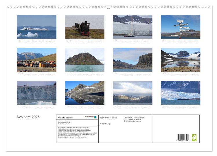 Produktbild: Svalbard 2026 (Wandkalender 2026 DIN A2 quer), CALVENDO Monatskalender