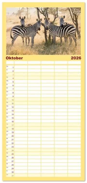 Produktbild: Familienplaner 2026 - Zebras - Die gestreiften Vierbeiner. mit 5 Spalten (Wandkalender, 21 x 45 cm) CALVENDO
