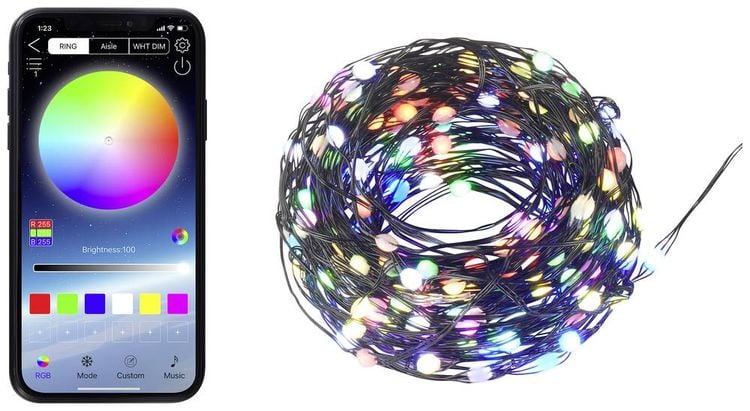 Produktbild: Sygonix SY-5167250 USB-Lichterkette über USB Anzahl Leuchtmittel 200 LED RGB Beleuchtete Länge: 19.9 m per App steuerbar, Timer, mit Farbwechsel