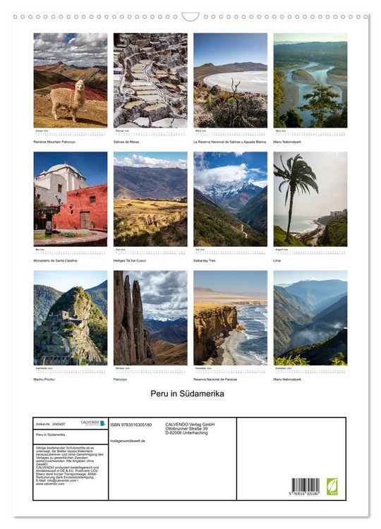 Produktbild: Peru in S&uuml;damerika (Wandkalender 2026 DIN A2 hoch), CALVENDO Monatskalender