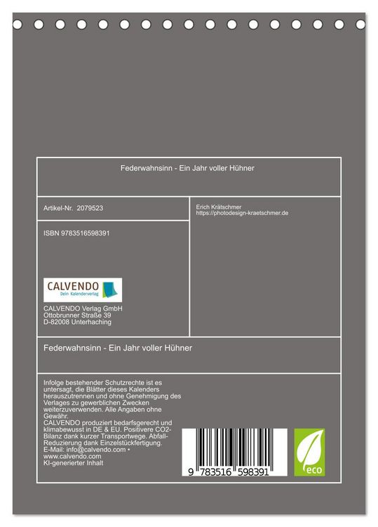 Produktbild: Federwahnsinn - Ein Jahr voller H&uuml;hner (Tischkalender 2026 DIN A5 hoch), CALVENDO Monatskalender