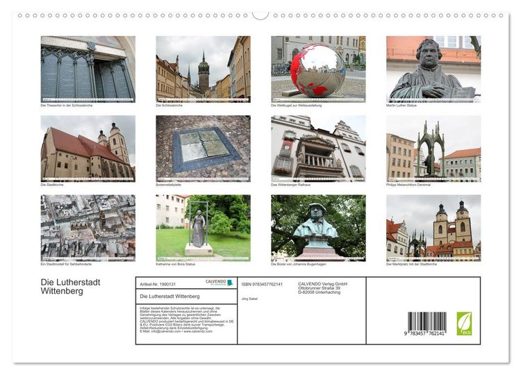 Produktbild: Die Lutherstadt Wittenberg (hochwertiger Premium Wandkalender 2026 DIN A2 quer), Kunstdruck in Hochglanz