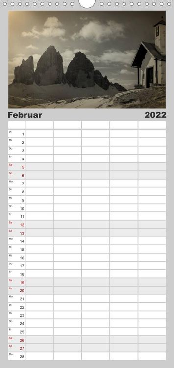 Produktbild: Drei Zinnen - S&uuml;dtirols Wahrzeichen - Familienplaner hoch (Wandkalender 2022 , 21 cm x 45 cm, hoch)