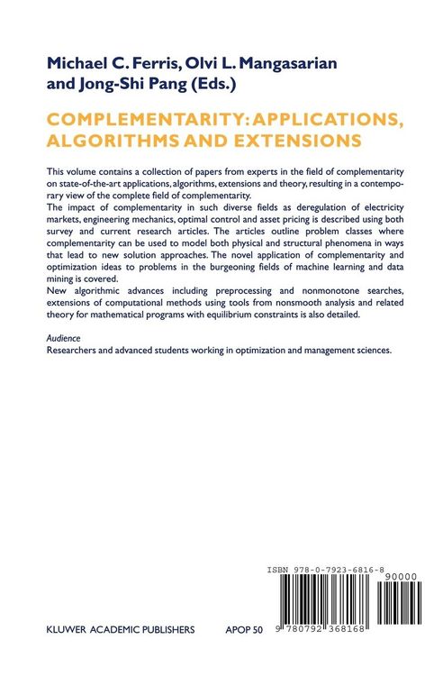 Produktbild: Complementarity: Applications, Algorithms and Extensions