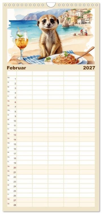 Produktbild: Familienplaner 2027 - Erdm&auml;nnchen in Italien mit 5 Spalten (Wandkalender, 21 x 45 cm) CALVENDO