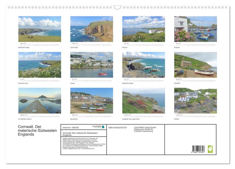 Produktbild: Cornwall. Der malerische S&uuml;dwesten Englands (Wandkalender 2026 DIN A2 quer), CALVENDO Monatskalender