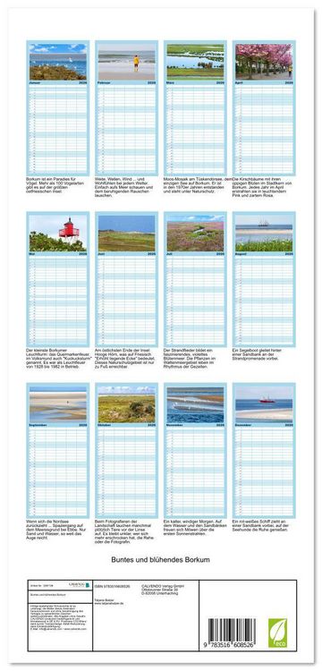 Produktbild: Familienplaner 2026 - Buntes und bl&uuml;hendes Borkum mit 5 Spalten (Wandkalender, 21 x 45 cm) CALVENDO