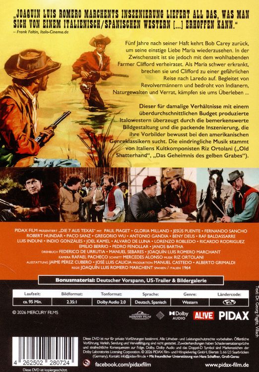 Produktbild: Die 7 aus Texas (Antes llega la muerte) / Aufw&auml;ndiger Italowestern mit Musik von Kultkomponist Riz Ortolani (&bdquo;Old Shatterhand&ldquo;) (Pidax Western-Klassiker)