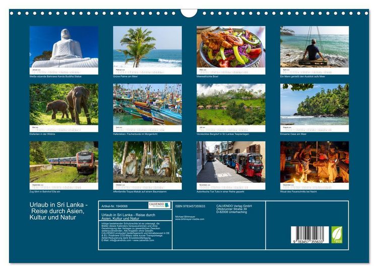 Produktbild: Urlaub in Sri Lanka - Reise durch Asien, Kultur und Natur (Wandkalender 2026 DIN A3 quer), CALVENDO Monatskalender