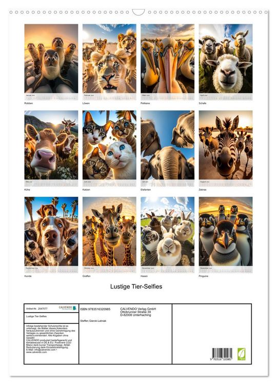 Produktbild: Lustige Tier-Selfies (Wandkalender 2026 DIN A2 hoch), CALVENDO Monatskalender
