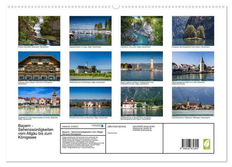 Produktbild: Bayern - Sehensw&uuml;rdigkeiten vom Allg&auml;u bis zum K&ouml;nigssee (hochwertiger Premium Wandkalender 2026 DIN A2 quer), Kunstdruck in Hochglanz