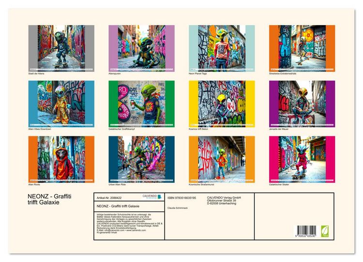 Produktbild: NEONZ - Graffiti trifft Galaxie (Wandkalender 2026 DIN A2 quer), CALVENDO Monatskalender