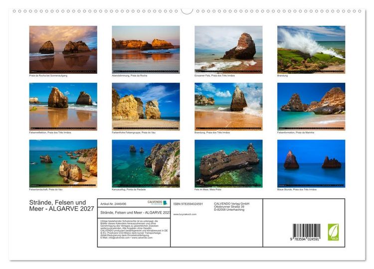 Produktbild: Str&auml;nde, Felsen und Meer - ALGARVE 2027 (hochwertiger Premium Wandkalender 2027 DIN A2 quer), Kunstdruck in Hochglanz