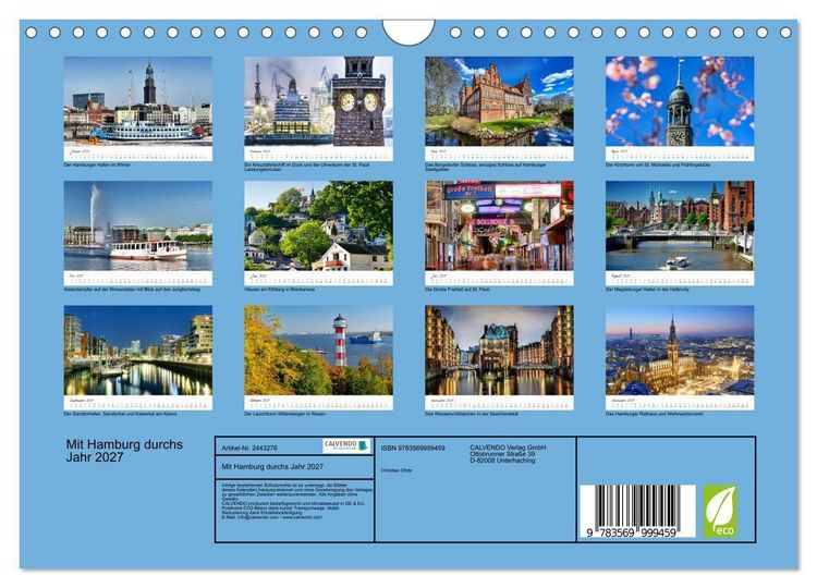 Produktbild: Mit Hamburg durchs Jahr 2027 (Wandkalender 2027 DIN A4 quer), CALVENDO Monatskalender