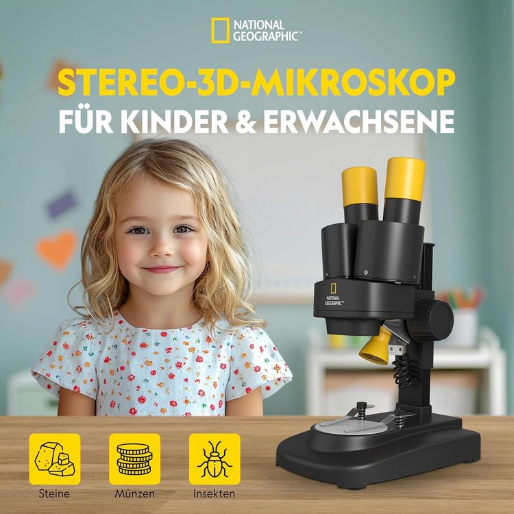 Produktbild: Bresser 12447 - NATIONAL GEOGRAPHIC KiDS Stereo 3D Mikroskop mit 20x Vergr&ouml;&szlig;erung