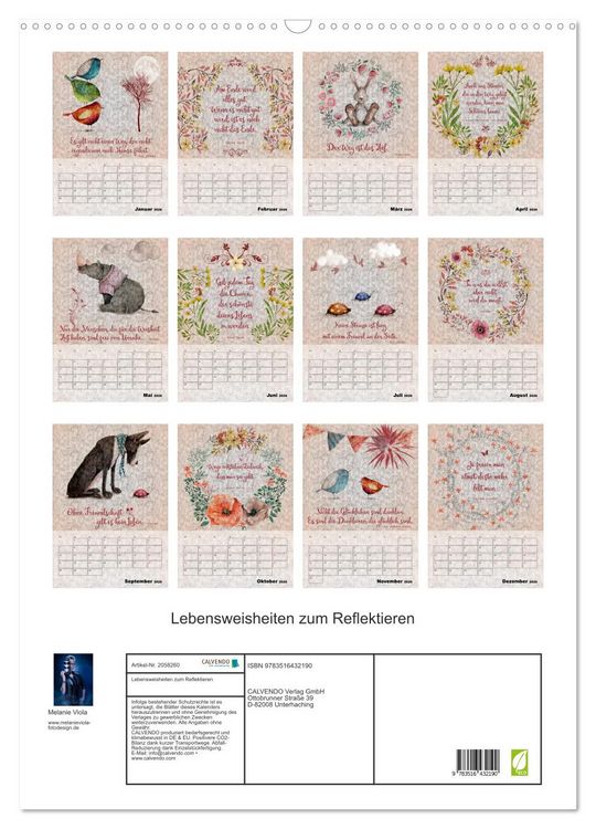 Produktbild: Lebensweisheiten zum Reflektieren (Wandkalender 2026 DIN A2 hoch), CALVENDO Monatskalender