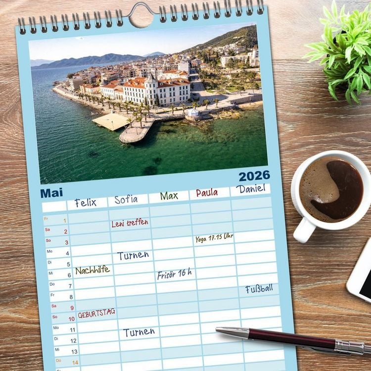 Produktbild: Familienplaner 2026 - Griechenland - Eub&ouml;a - Evia mit 5 Spalten (Wandkalender, 21 x 45 cm) CALVENDO