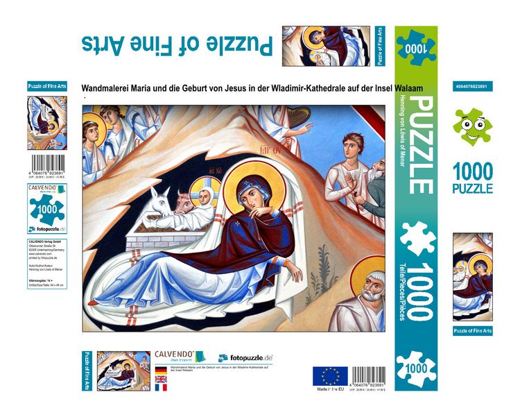 Produktbild: CALVENDO Puzzle Wandmalerei Maria und die Geburt von Jesus in der Wladimir-Kathedrale auf der Insel Walaam | 1000 Teile Lege-Gr&ouml;&szlig;e 64x48cm Foto-Puzzle