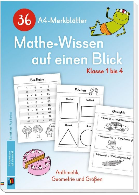 Produktbild: 36 A4-Merkbl&auml;tter Mathe-Wissen auf einen Blick &ndash; Klasse 1 bis 4