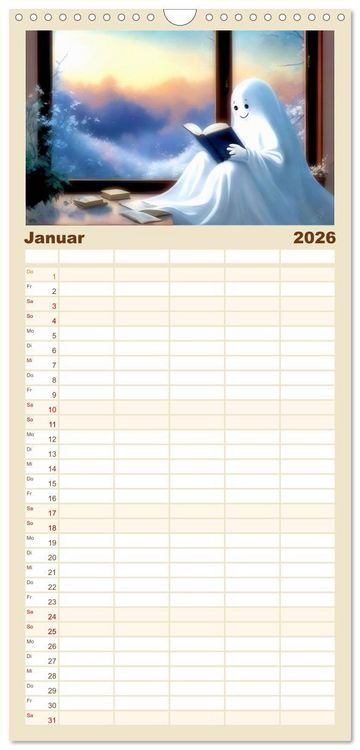 Produktbild: Familienplaner 2026 - Korbinian, der kleine Geist mit 5 Spalten (Wandkalender, 21 x 45 cm) CALVENDO