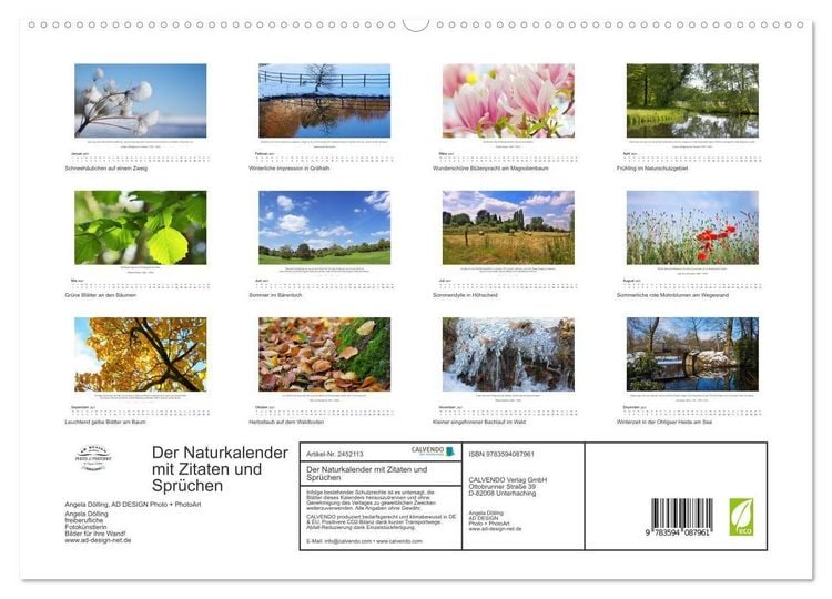 Produktbild: Der Naturkalender mit Zitaten und Spr&uuml;chen (hochwertiger Premium Wandkalender 2027 DIN A2 quer), Kunstdruck in Hochglanz