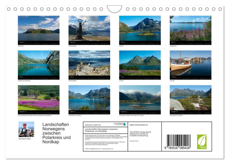 Produktbild: Landschaften Norwegens zwischen Polarkreis und Nordkap (Wandkalender 2026 DIN A4 quer), CALVENDO Monatskalender