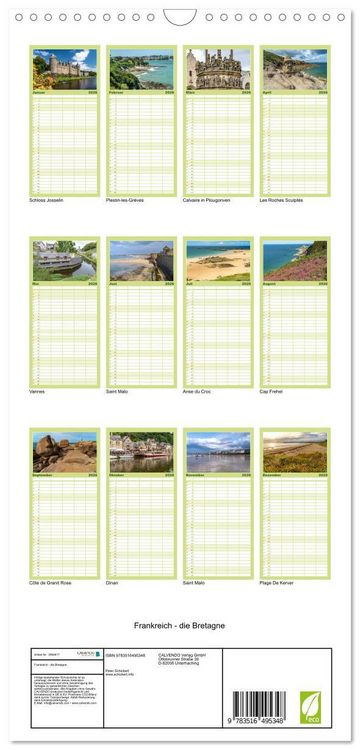 Produktbild: Familienplaner 2026 - Frankreich - die Bretagne mit 5 Spalten (Wandkalender, 21 x 45 cm) CALVENDO