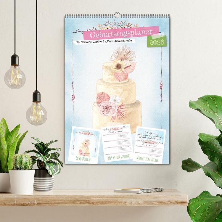 Produktbild: Geburtstagsplaner Boho Blau - F&uuml;r Termine, Geschenke, Eventdetails & mehr (Wandkalender 2026 DIN A2 hoch), CALVENDO Monatskalender