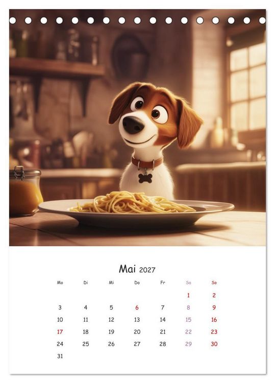 Produktbild: Fellnasen am K&uuml;chentisch - 12 KI-Motive mit Hunden (Tischkalender 2027 DIN A5 hoch), CALVENDO Monatskalender