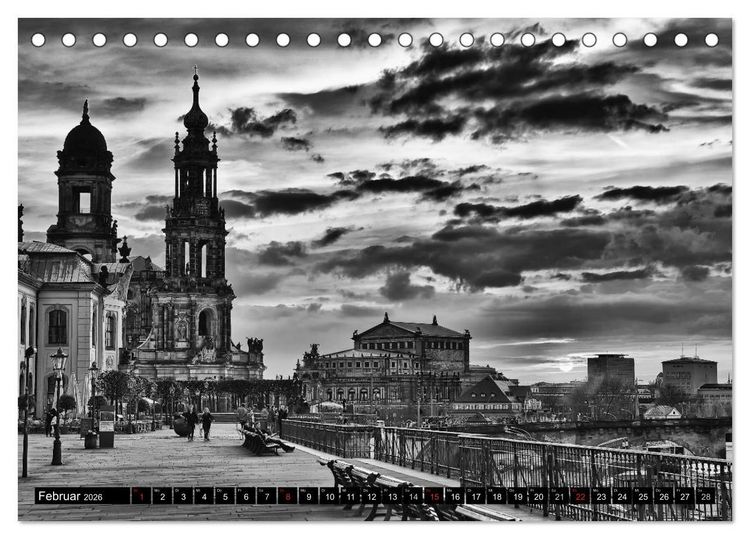 Produktbild: Dresden Faszination Schwarz Weiss (Tischkalender 2026 DIN A5 quer), CALVENDO Monatskalender