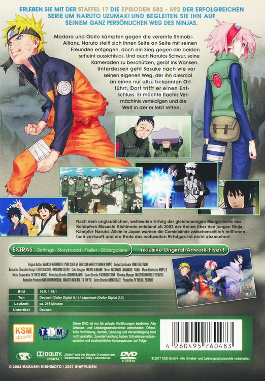Produktbild: Naruto Shippuden - Der vierte gro&szlig;e Shinobi Weltkrieg - Die R&uuml;ckkehr von Team 7 - Staffel 17: Folgen 582-592 - Uncut [3 DVDs]