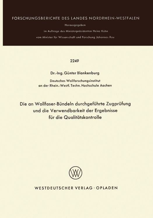 Produktbild: Die an Wollfaser-B&uuml;ndeln durchgef&uuml;hrte Zugpr&uuml;fung und die Verwendbarkeit der Ergebnisse f&uuml;r die Qualit&auml;tskontrolle