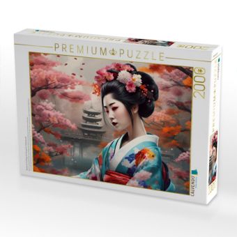 Produktbild: CALVENDO Puzzle Geisha im Fr&uuml;hling mit Tempel im Hintergrund | 2000 Teile Lege-Gr&ouml;&szlig;e 90x67cm Foto-Puzzle f&uuml;r gl&uuml;ckliche Stunden