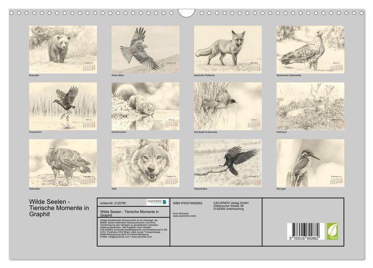 Produktbild: Wilde Seelen - Tierische Momente in Graphit (Wandkalender 2026 DIN A3 quer), CALVENDO Monatskalender