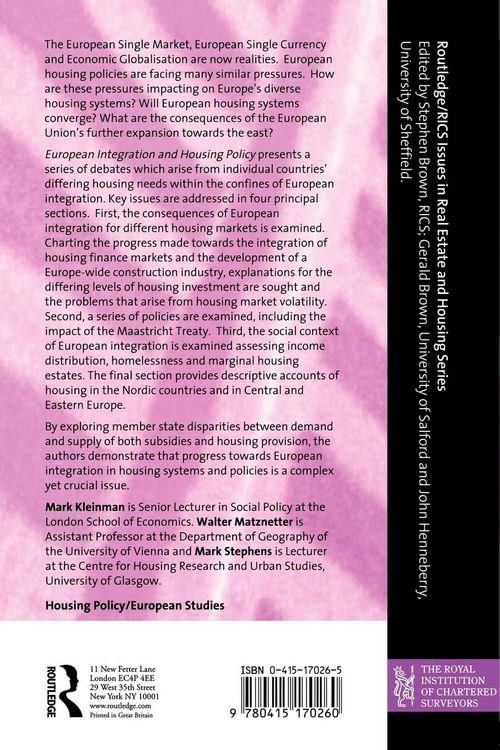 Produktbild: European Integration and Housing Policy