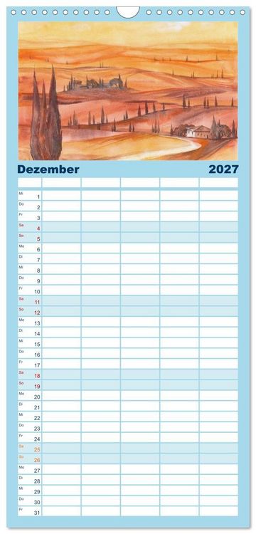 Produktbild: Familienplaner 2027 - Toskana Aquarelle mit 5 Spalten (Wandkalender, 21 x 45 cm) CALVENDO