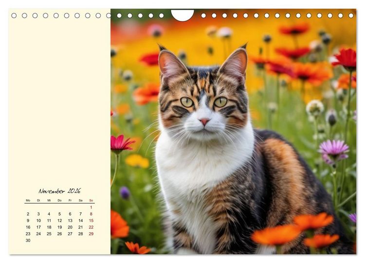 Produktbild: Samtpfoten im Bl&uuml;tenmeer (Wandkalender 2026 DIN A4 quer), CALVENDO Monatskalender