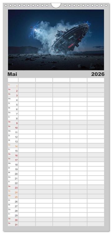 Produktbild: Familienplaner 2026 - Fliegende Untertasse - Die gro&szlig;e Fantasiereise mit 5 Spalten (Wandkalender, 21 x 45 cm) CALVENDO