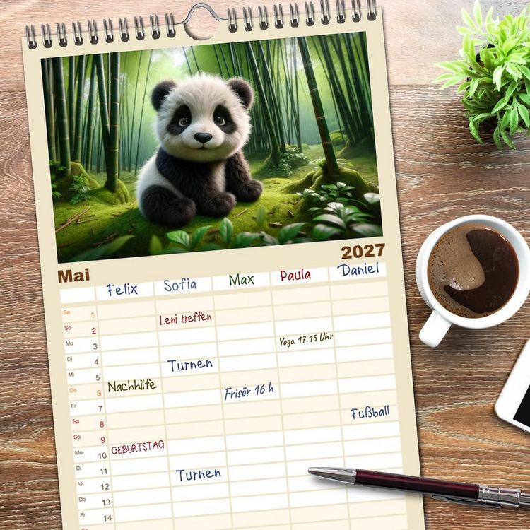 Produktbild: Familienplaner 2027 - Baby-Tiere mit 5 Spalten (Wandkalender, 21 x 45 cm) CALVENDO